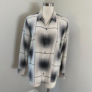 NEW‎ Equipment Femme Womens Large Leema Fog True Black Button Up 100% Silk Shirt
